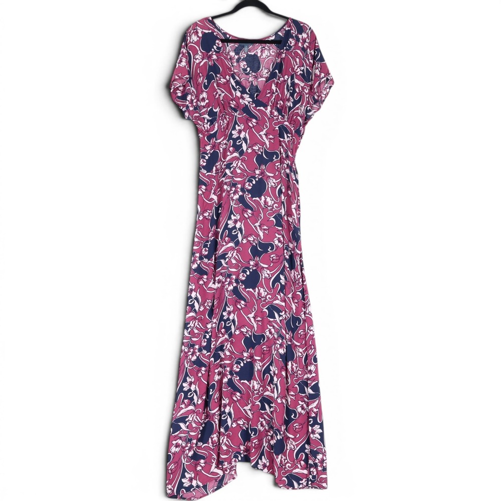 ModCloth Floral Maxi Dress Womens Size L Purple Boho V-Neck Side Zip Retro